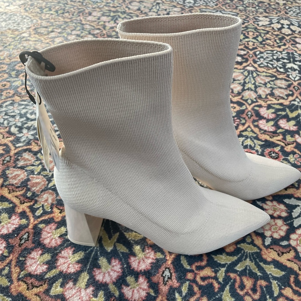 Zara Cream Fabric Ankle Boots